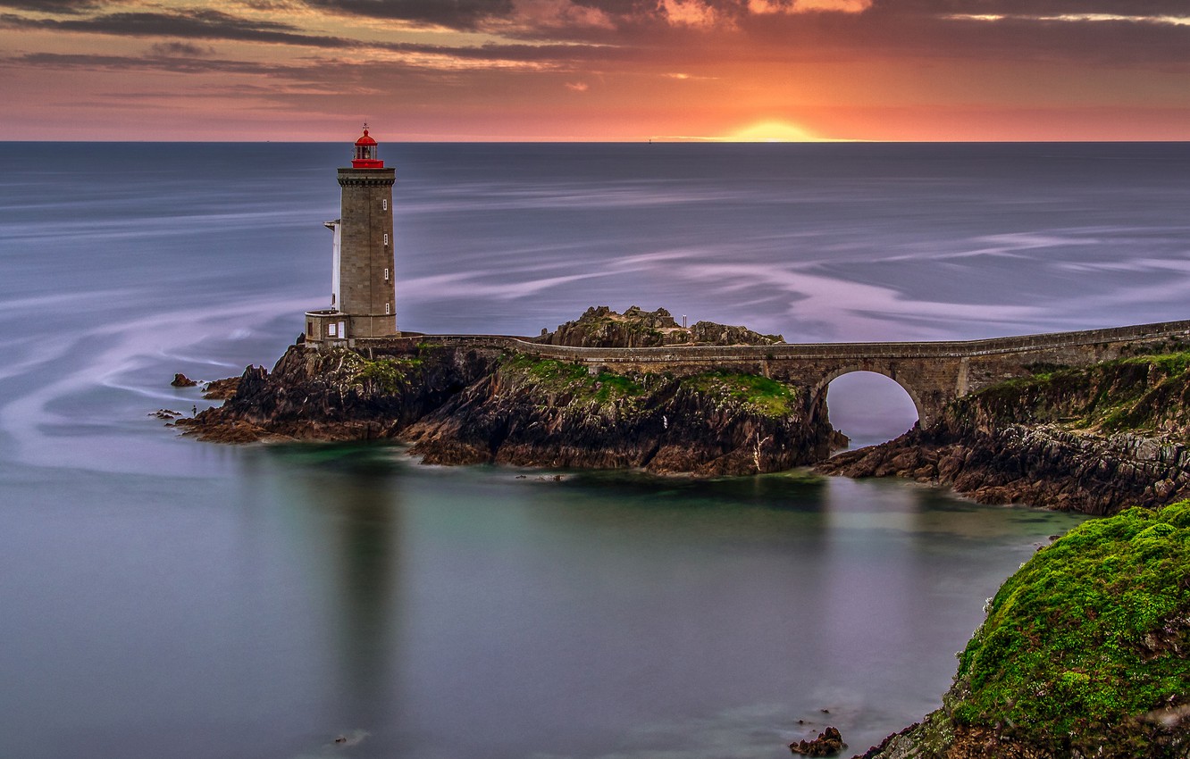 Wallpaper sea sunset France lighthouse France Brittany
