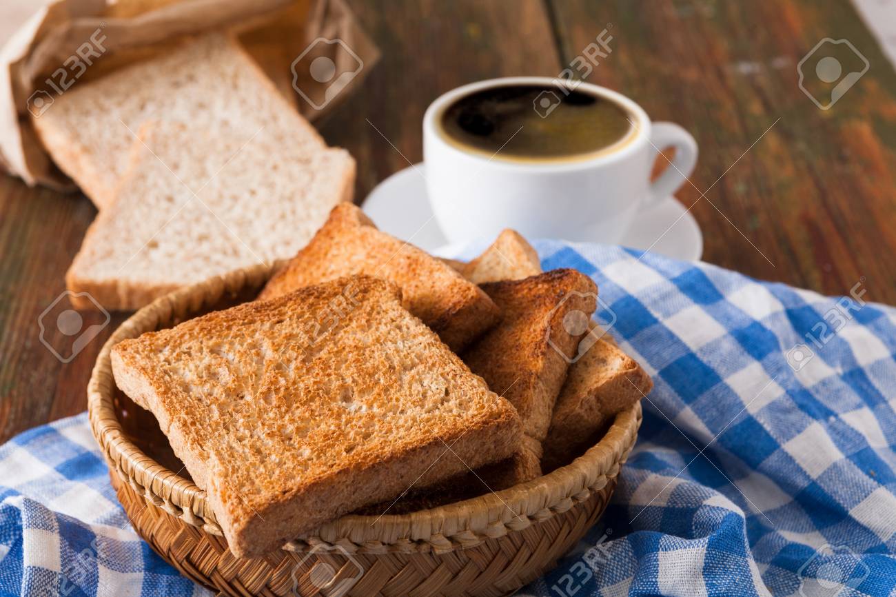 Breakfast Background Toast And Coffee On Rustic Wood Espresso