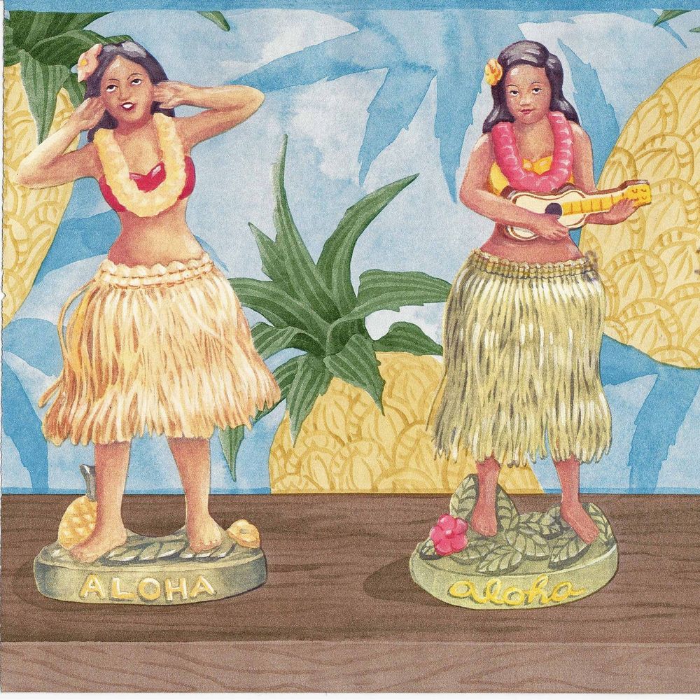 Hawaiian Hula Girls Dancing Dolls Wallpaper Border