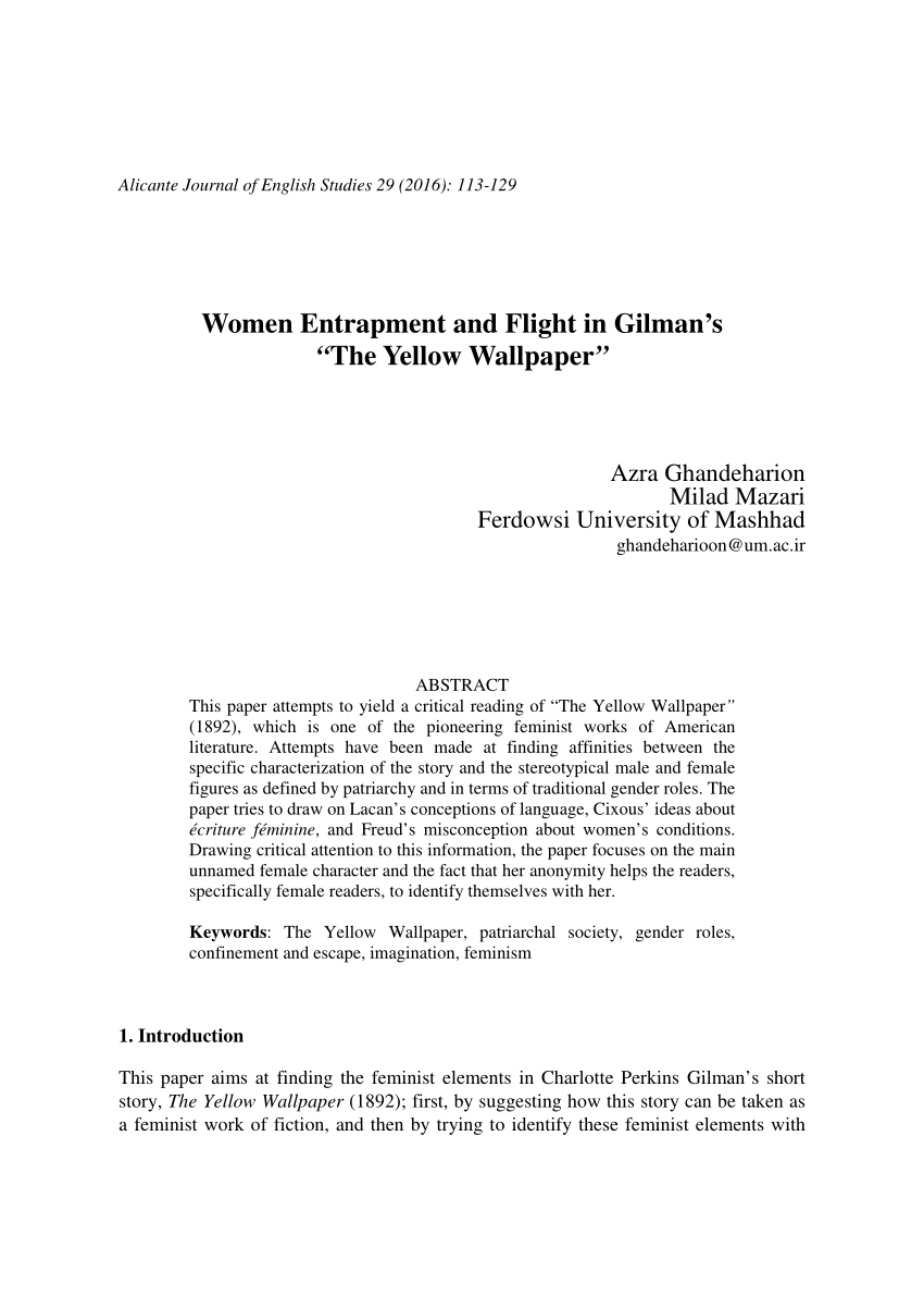 PDF Women Entrapment and Flight in Gilmans The Yellow Wallpaper