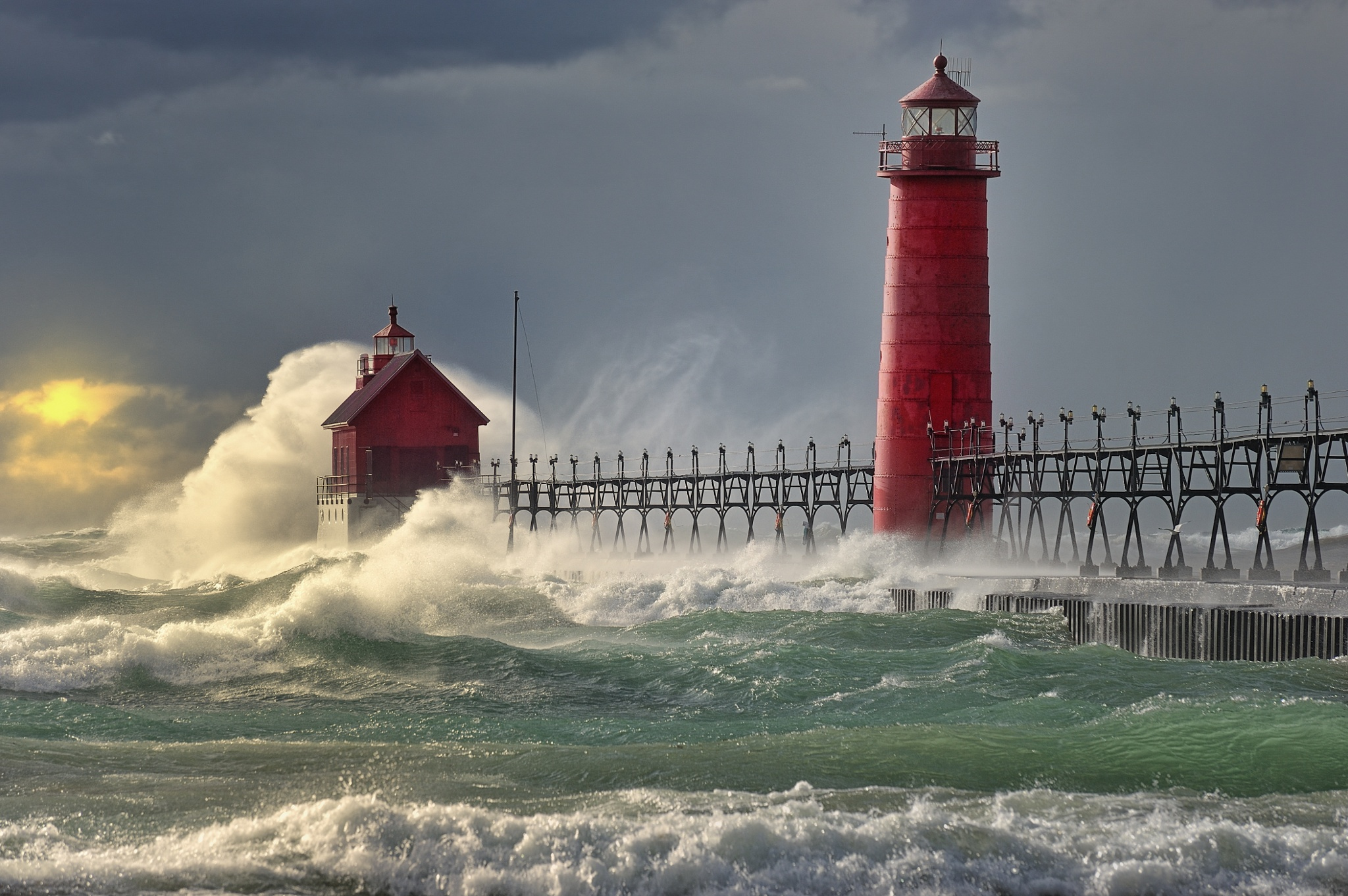 The Storm Grand Haven Lighthouse Grand Haven Michigan by John