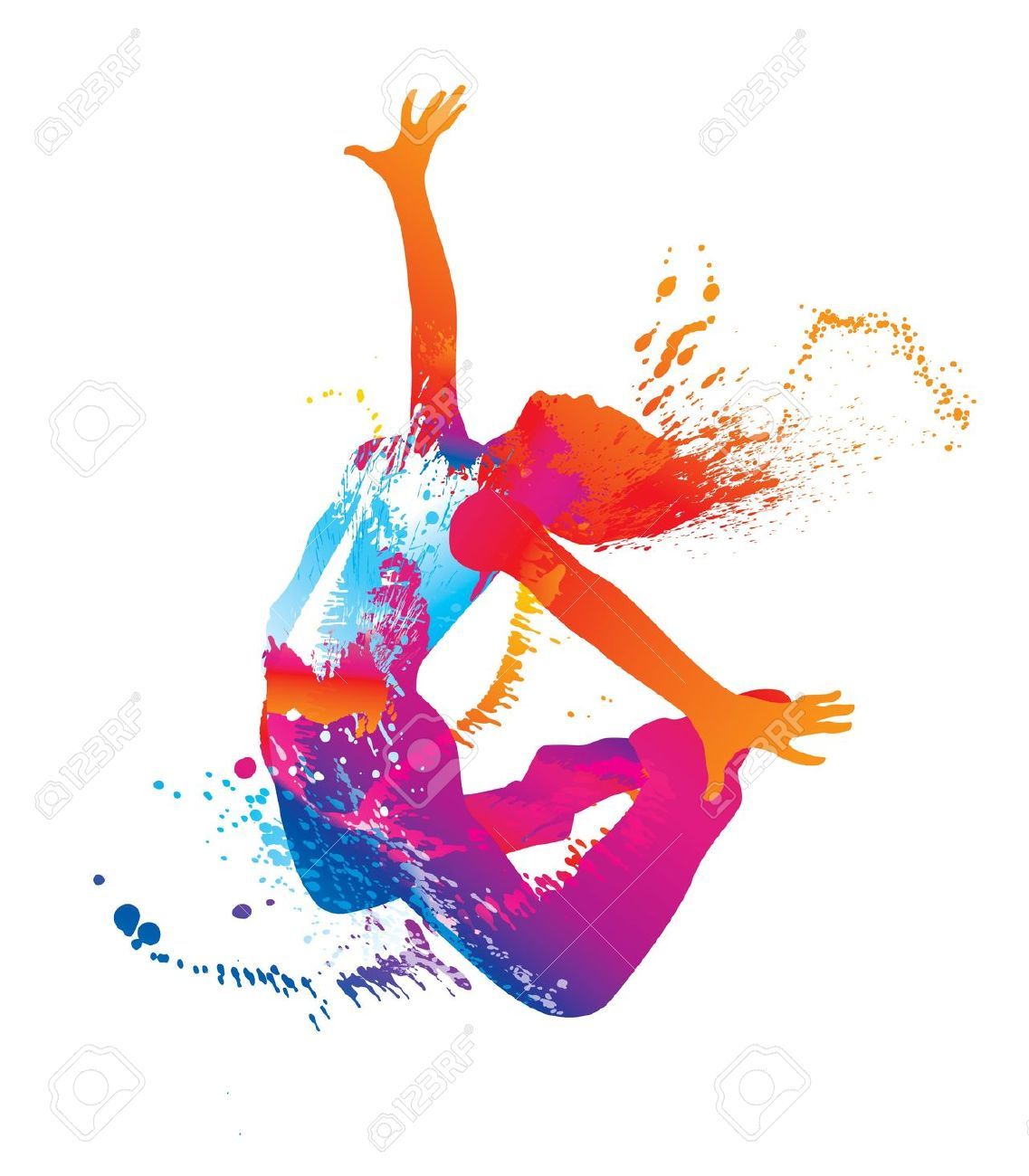 Jump The Dancing Girl With Colorful Spots And Splashes On White