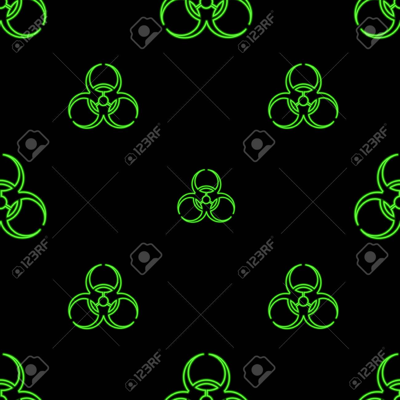 The Biohazard Sign Is Green Neon Lights Endless Pattern Vector