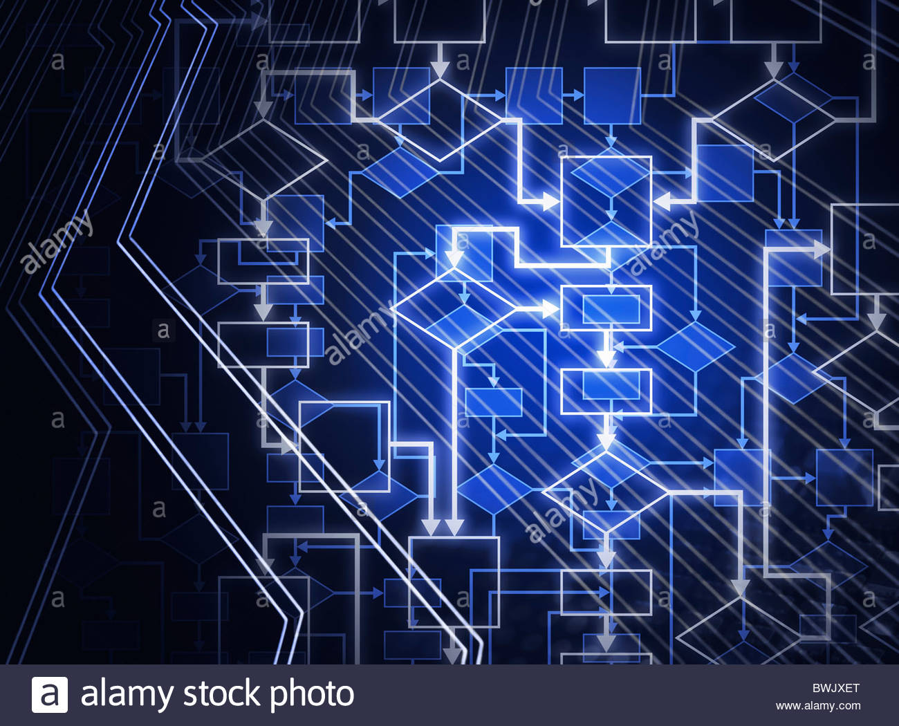Digital flowchart abstract blue background Computer software