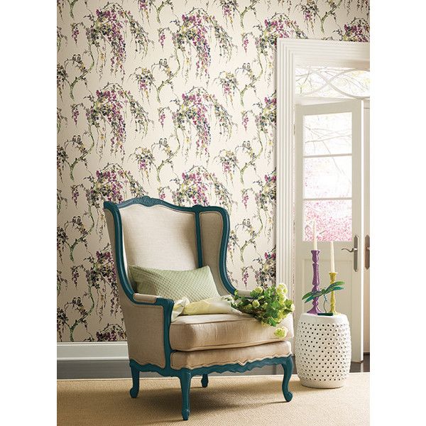 Lovebirds Wallpaper In Purple And Cream Design By Carey Lind For York