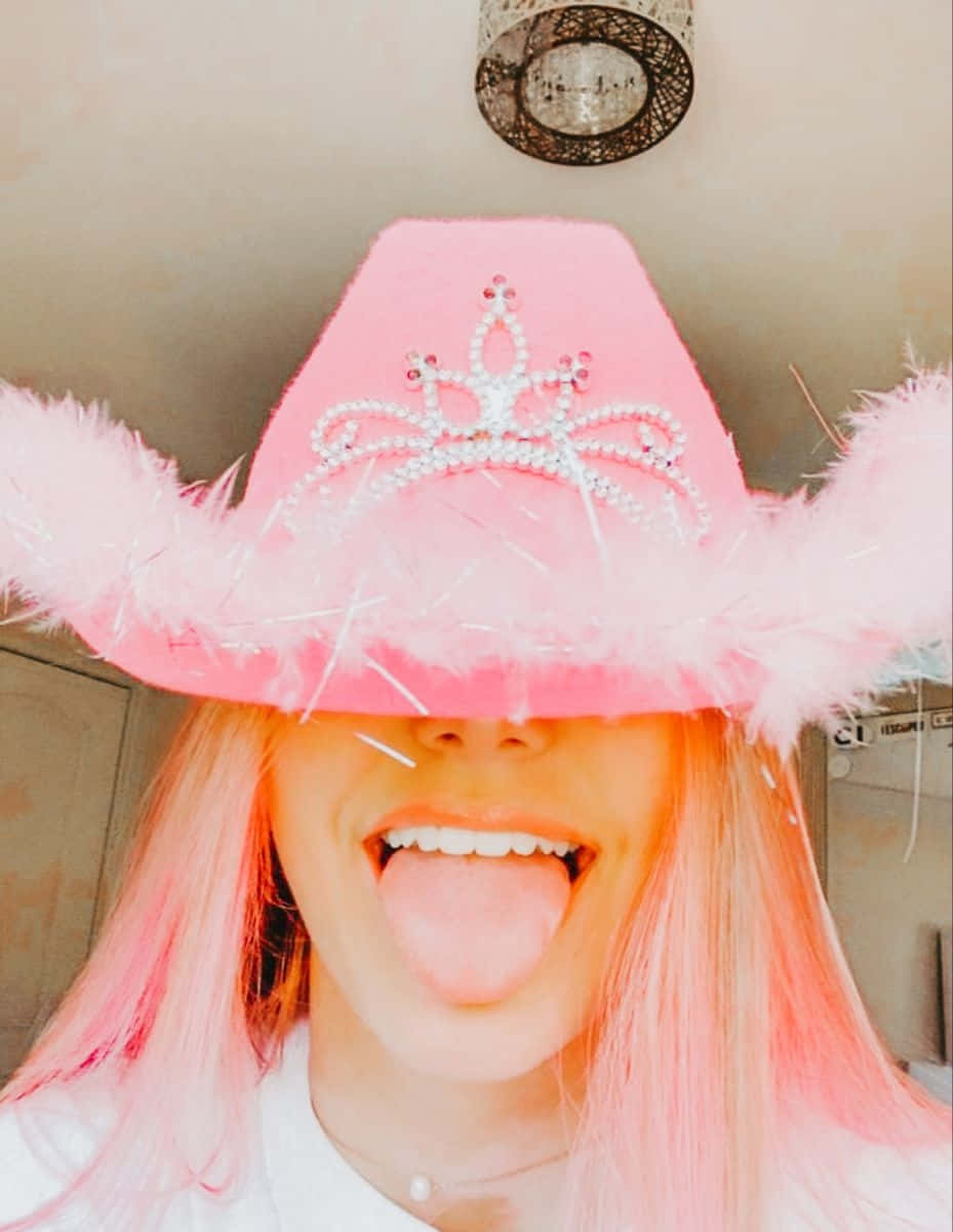 Pink Cowgirl Hatand Hair Aesthetic Wallpaper