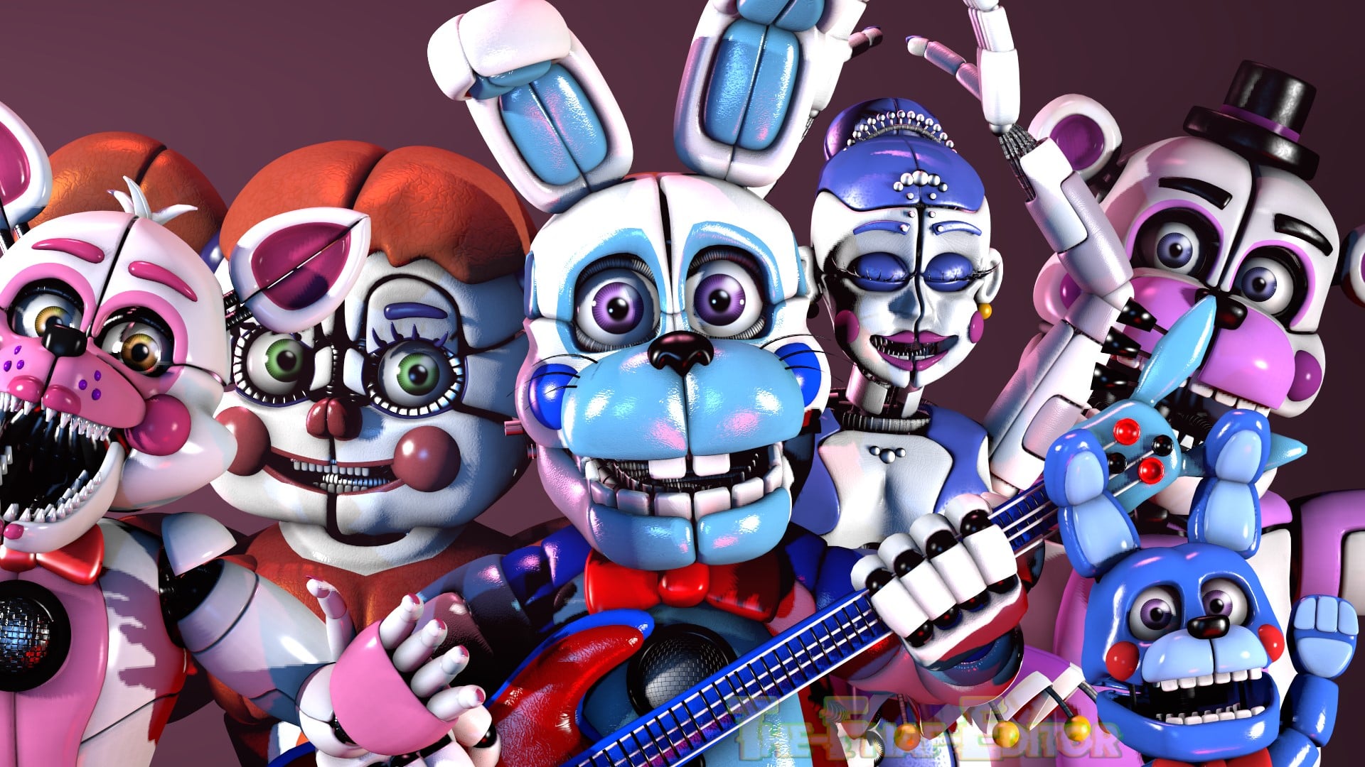 Five Nights at Freddy's animatronic band posing with instruments