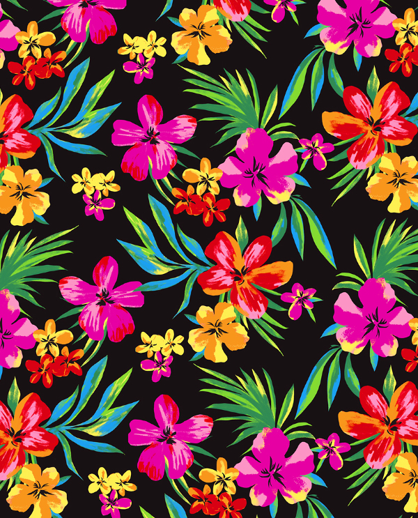 Tropical Floral Print Digitally painted hawaiian 600x743