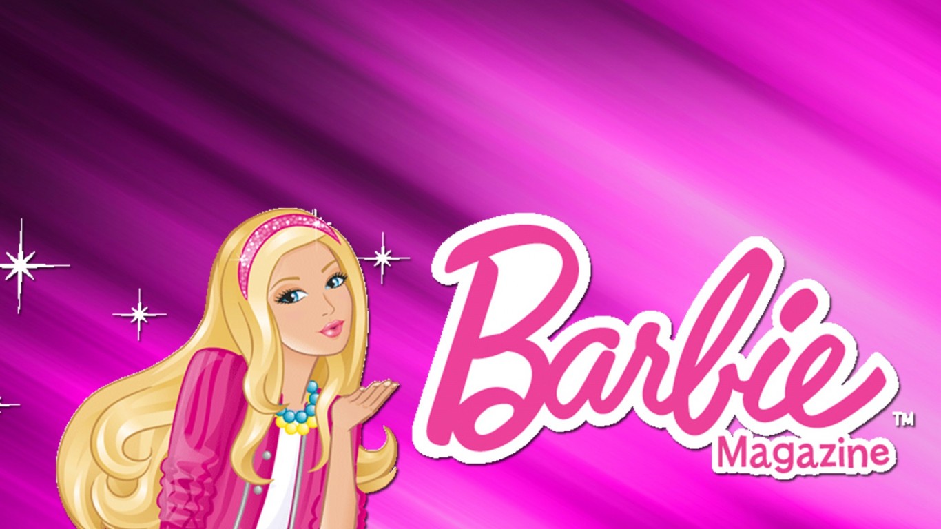 Barbie Magazine Cover: A close-up of a stylish Barbie blowing a kiss, set against a vibrant pink backdrop with the 'Barbie Magazine' logo
