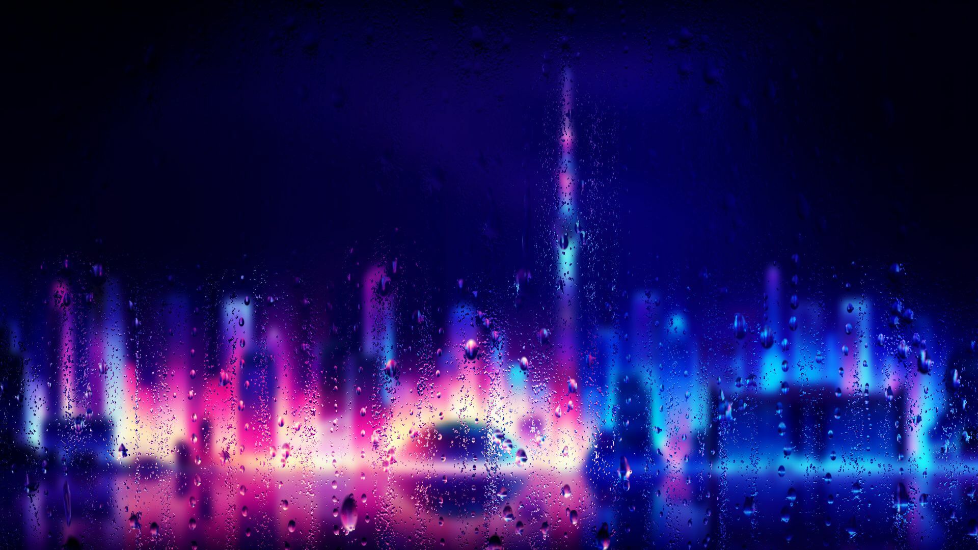 Neon City Rain Drops Cities Live Wallpaper