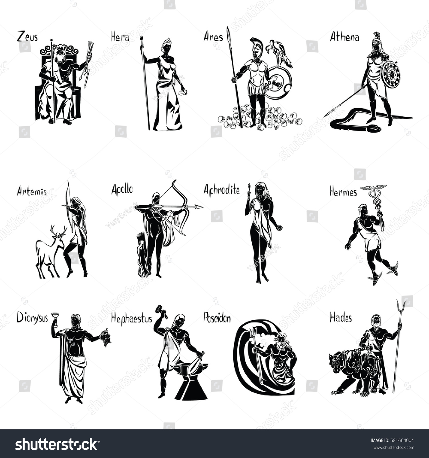 Greek Gods Black Vector Illustration Stock Photo