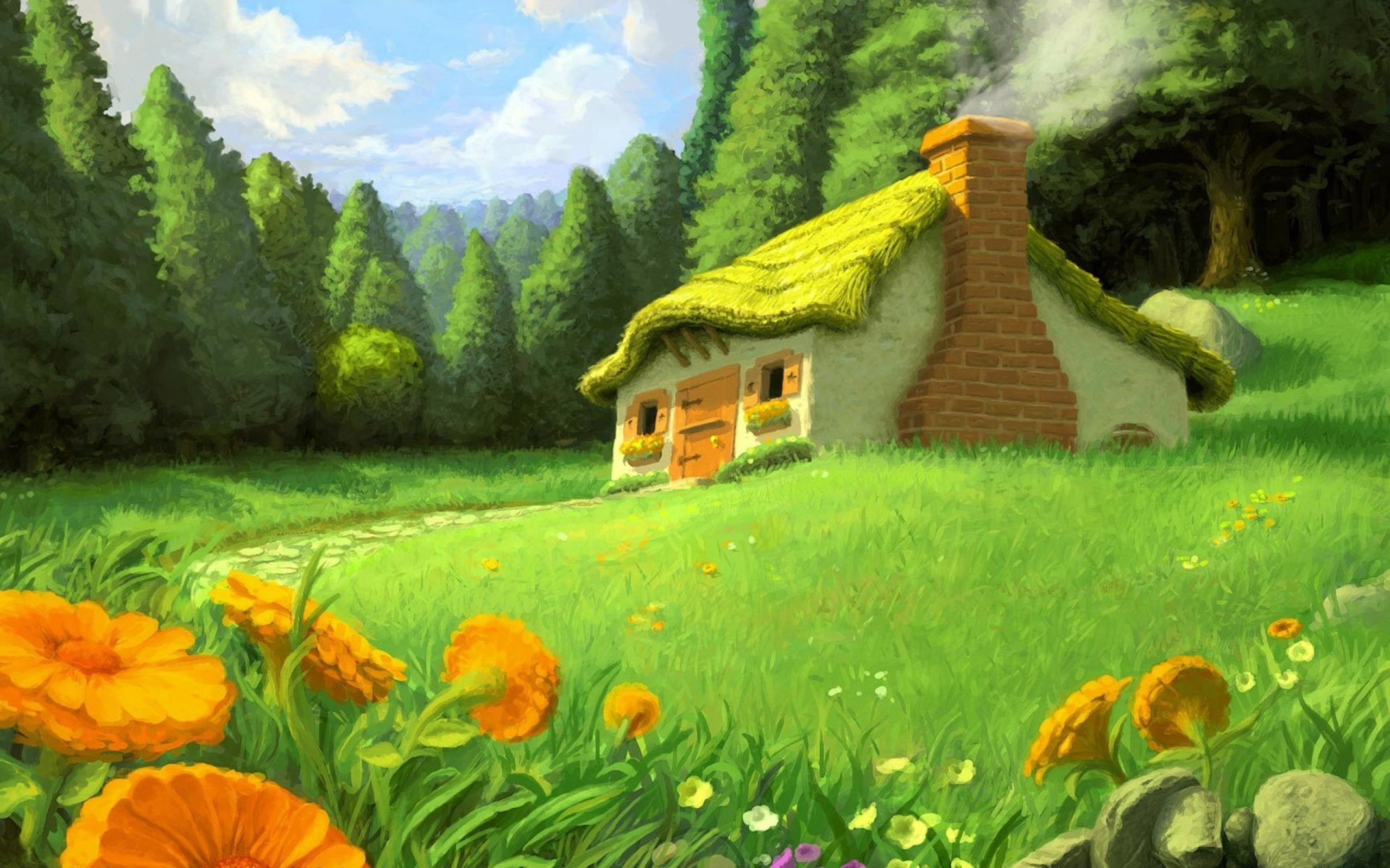 Beautiful nature drawing the house from the story