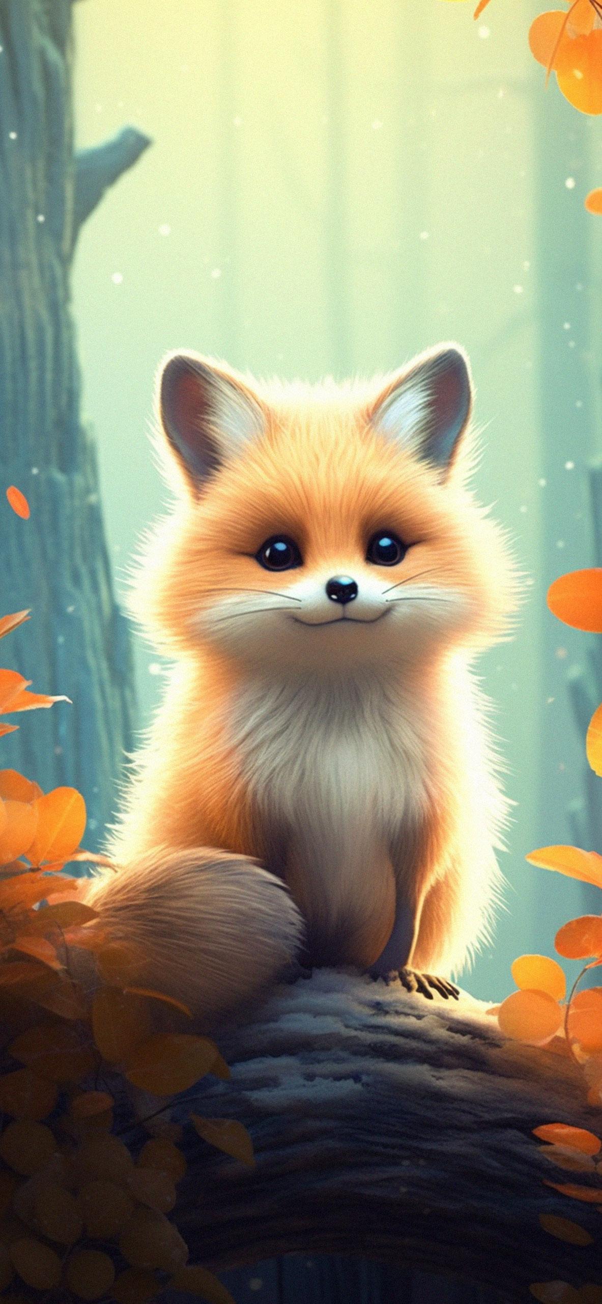 Cute Fox In Forest Art Wallpaper For iPhone
