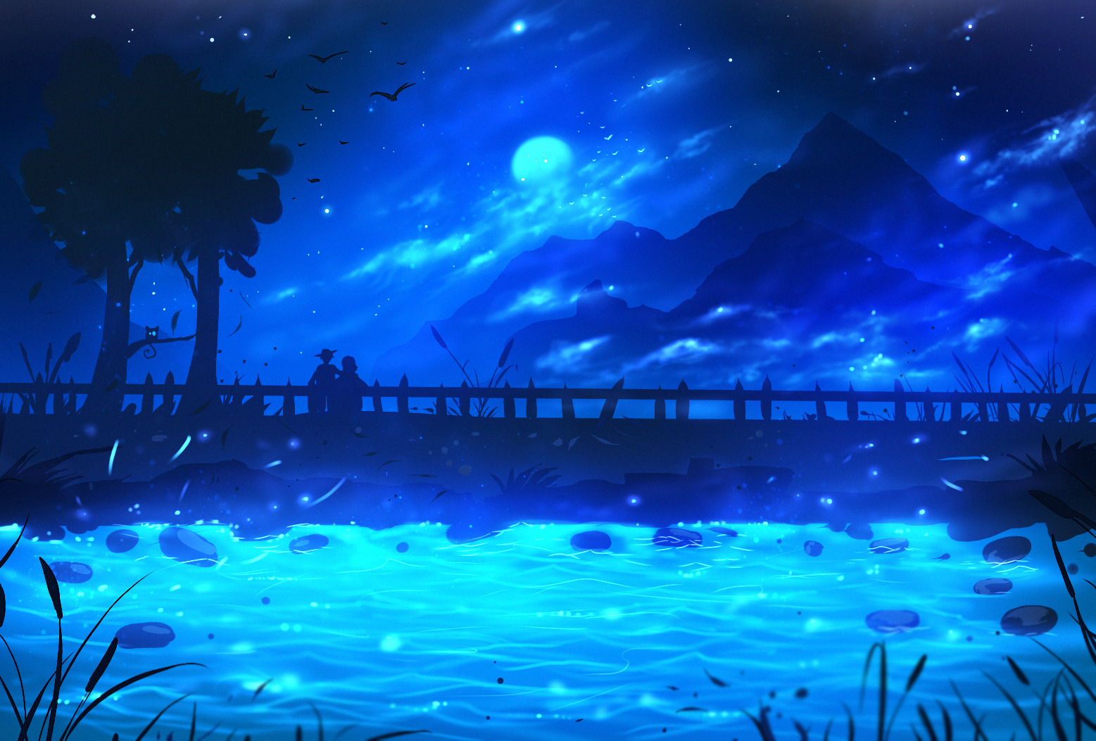 Ryky Digital Art Drawing Painting Landscape Blue Water Wallpaper