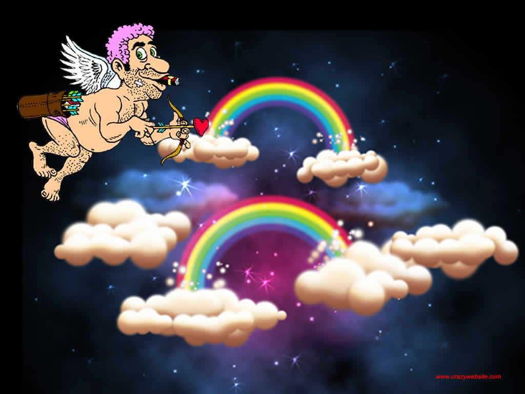 Funny Cupid In A Sky Of Clouds And Rainbows Puter Wallpaper Desktop
