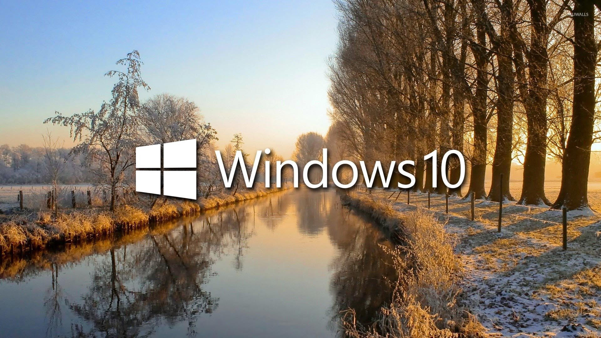 Windows 10 on the frosty river wallpaper 1366x768 1366x768