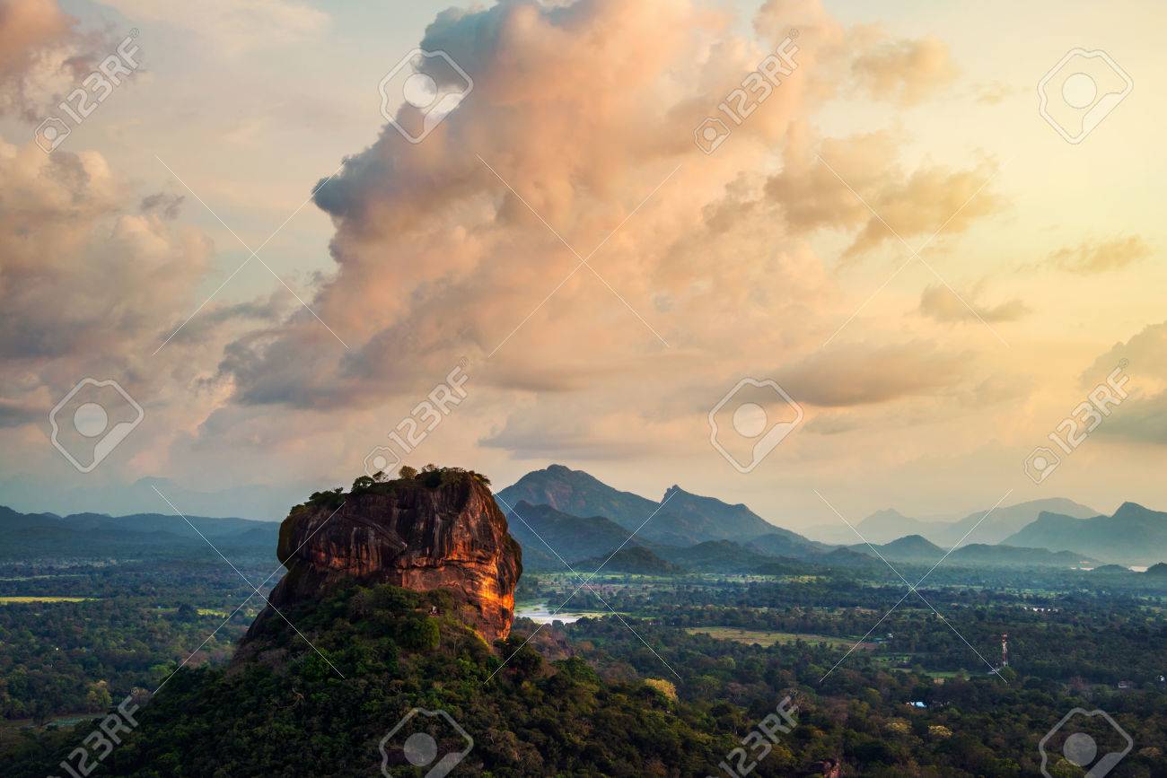 Sunset Over The Lion Rock In Sigiriya Sri Lanka Stock Photo