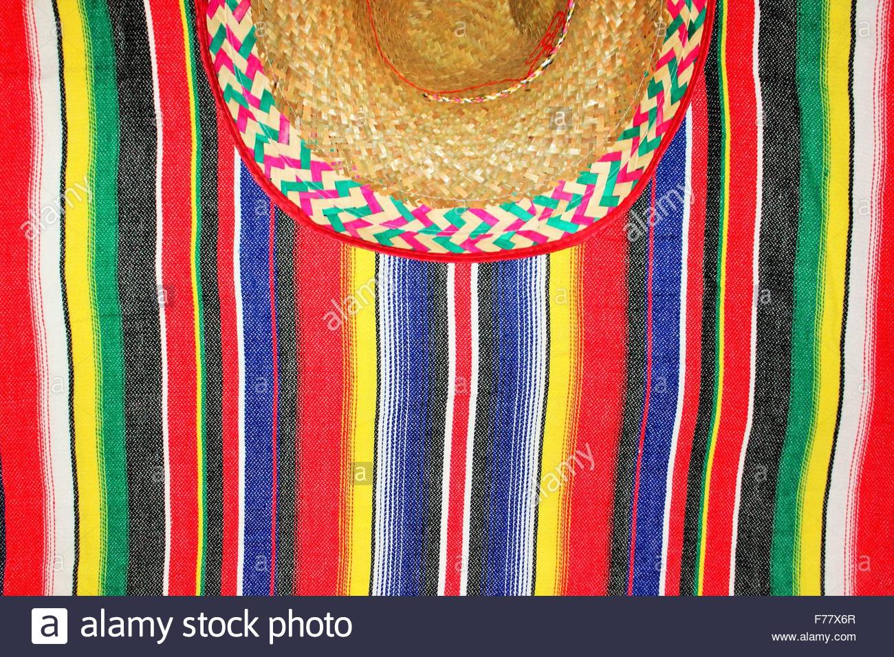 Mexico Poncho Stripe Sombrero Serape Background With Copy Space