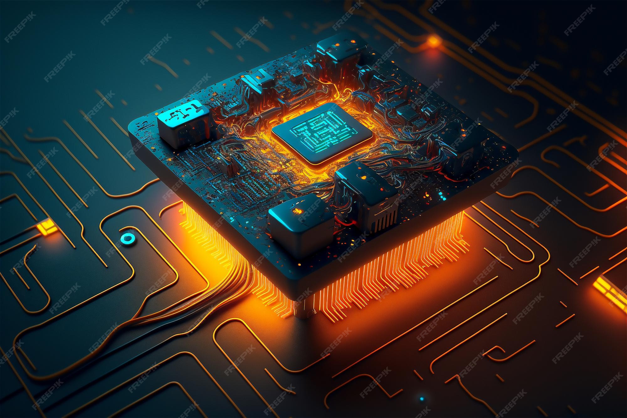 Circuit Cyberspace Closeup With Neon Lights Wallpaper