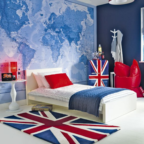 Ideas Within British Bedroom Theme And Map Wallpaper Decor