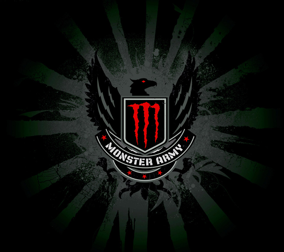 Monster Energy Drink Black Dark Army Logo Brand Red Wallpaper
