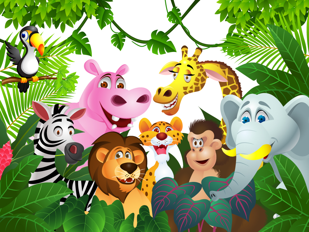 Free download Cartoon Jungle Wallpaper Cartoon animals together in  [1000x750] for your Desktop, Mobile & Tablet | Explore 48+ Jungle Theme  Wallpaper | Jungle Background, Jungle Wallpaper, Jungle Book Wallpaper