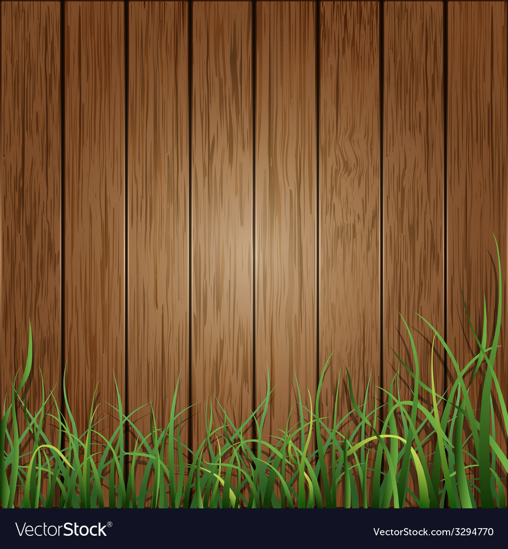 Wood Planks And Green Grass Background Royalty Vector