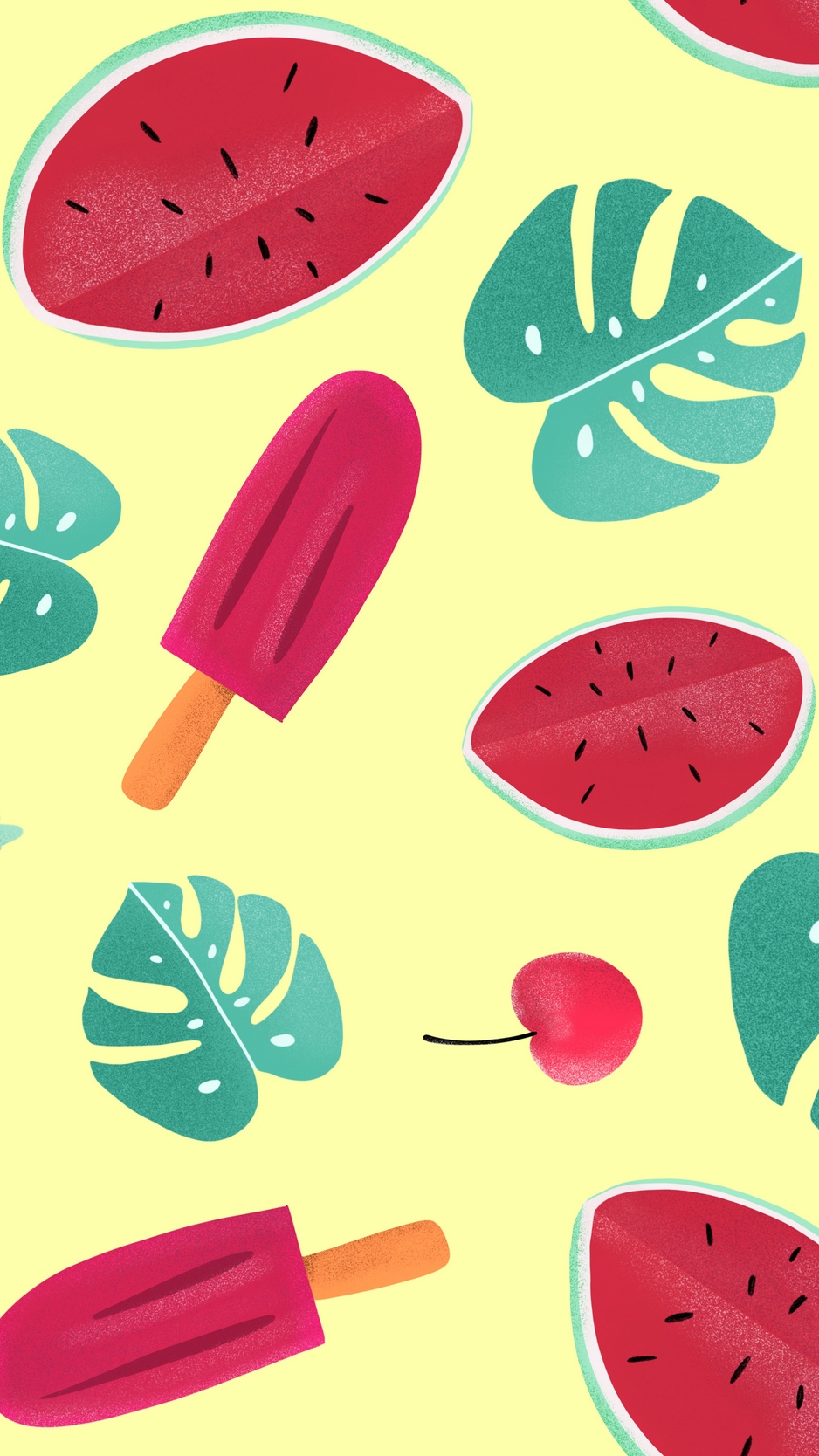 Wallpaper Ice Cream Watermelon Strawberry Leaves