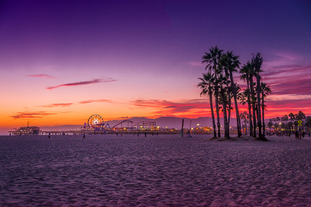 Image California Los Angeles Usa Santa Monica Beach Nature Sunrise