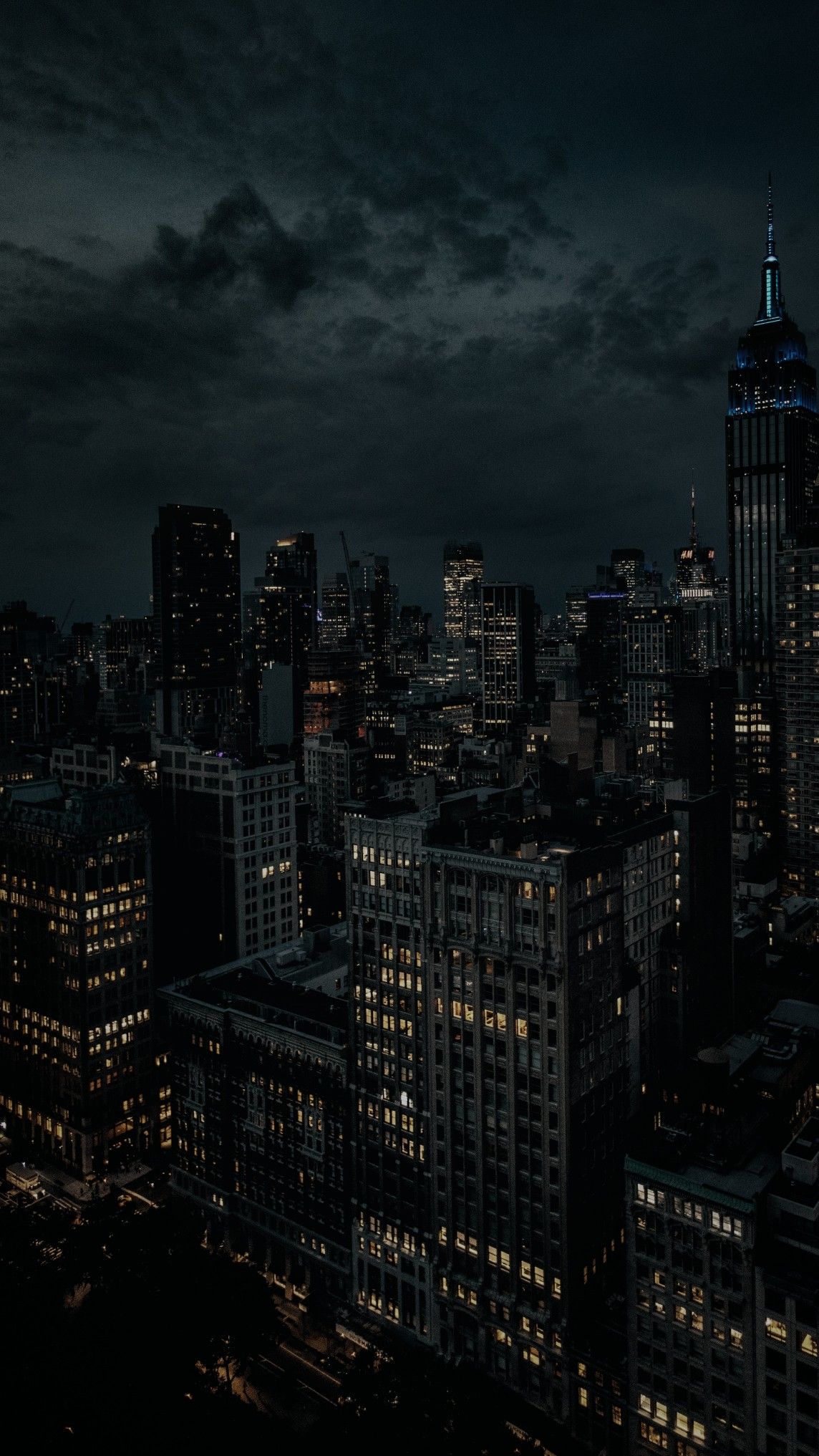 Dark Night City Lighte And Buildings Wallpaper Aesthetic
