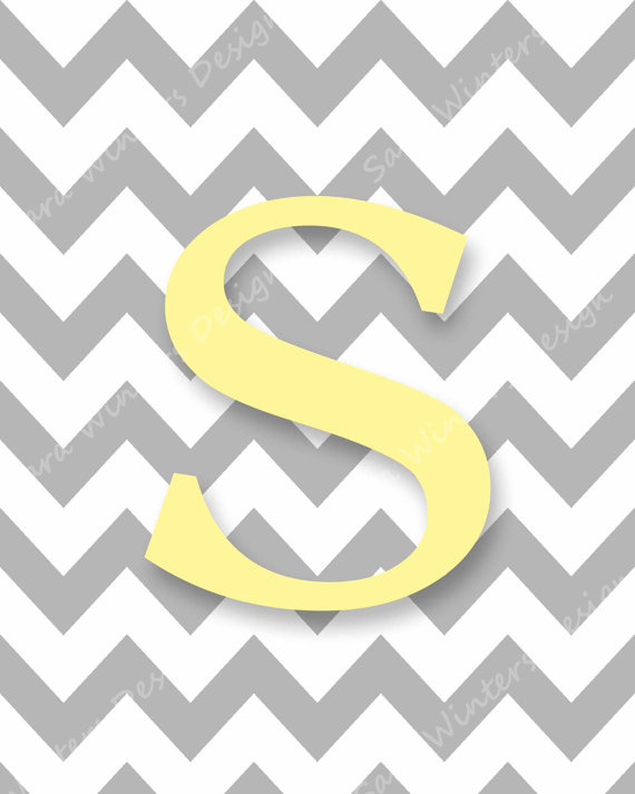 Chevron Monogram Digital Print Gray And Yellow Letter S