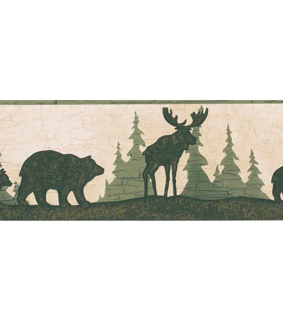 Great Woods Green Bear And Moose Silhouette Wallpaper Border Sample