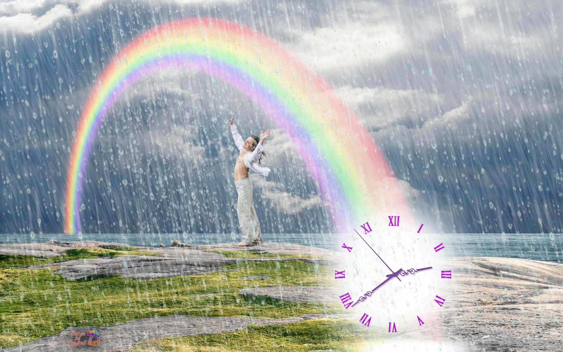 Summer Clock Rain Screensaver Screensavers Screens Rainbow Happiness