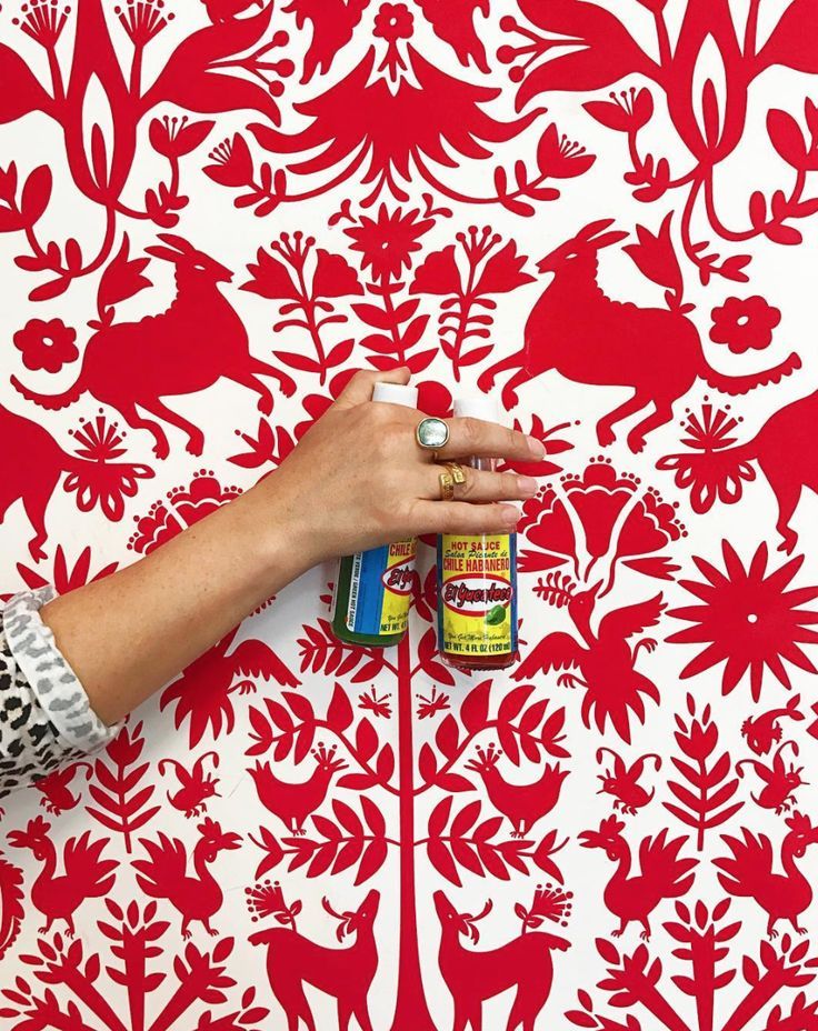 Otomi Red Tiles Wallpaper And Fabric Wall