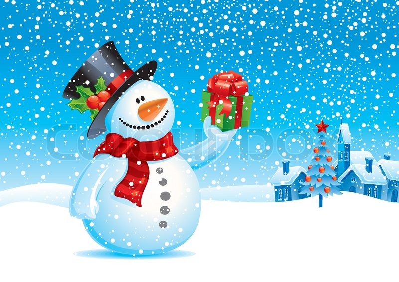 Stock Vector Of Smiling Snowman With Gift Christmas