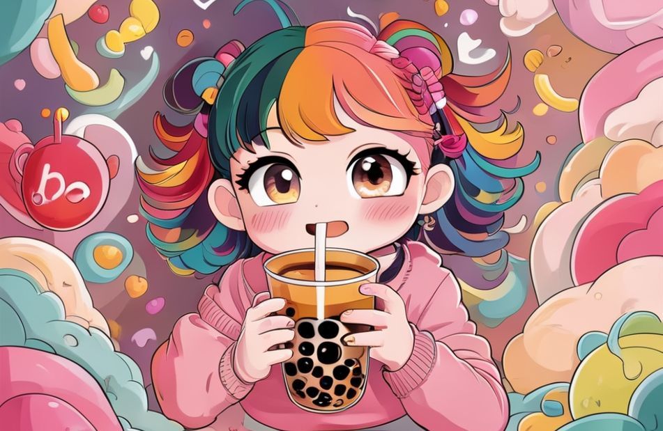 Cute Anime Girl Drinking Boba Wallpaper