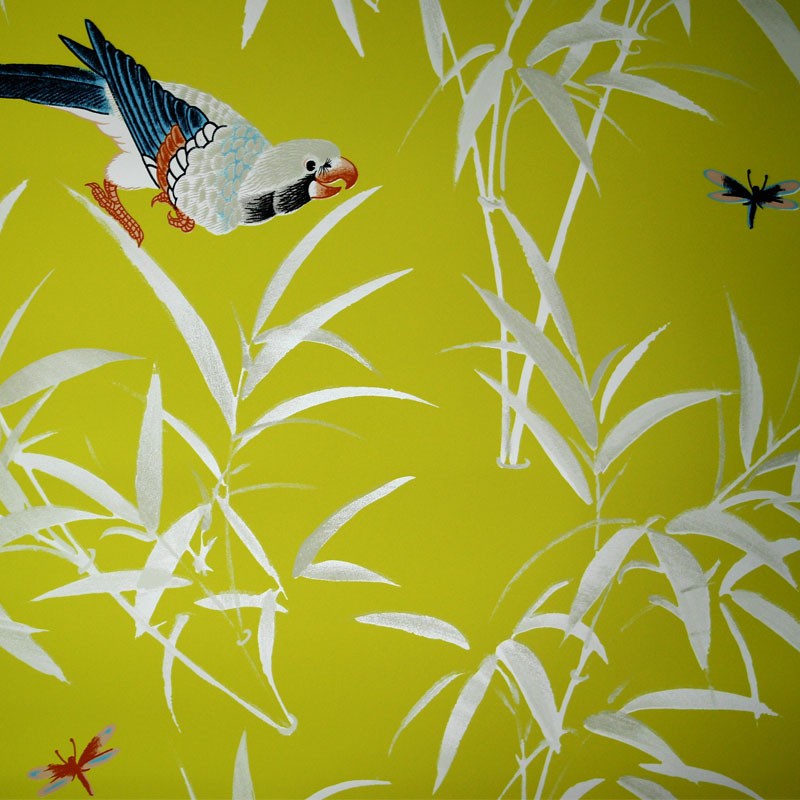 Yellow White Bamboo Birds Wallpaper