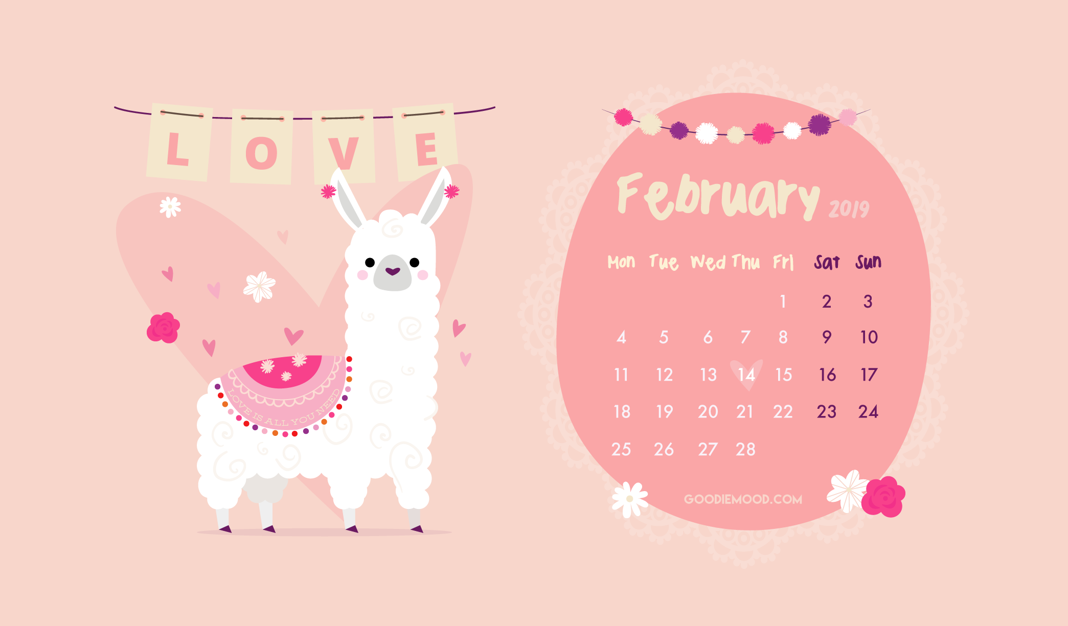 Wallpaper For February Valentine The Llama Goodie Mood