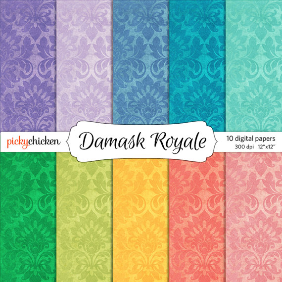 Damask digital paper   purple mint coral teal pink turquoise digital 570x570