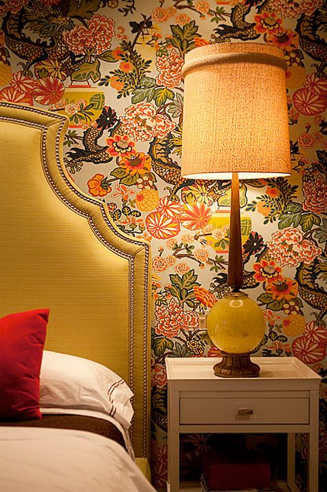 Bedroom Accented With Chiang Mai Dragon Wallpaper By Schumacher