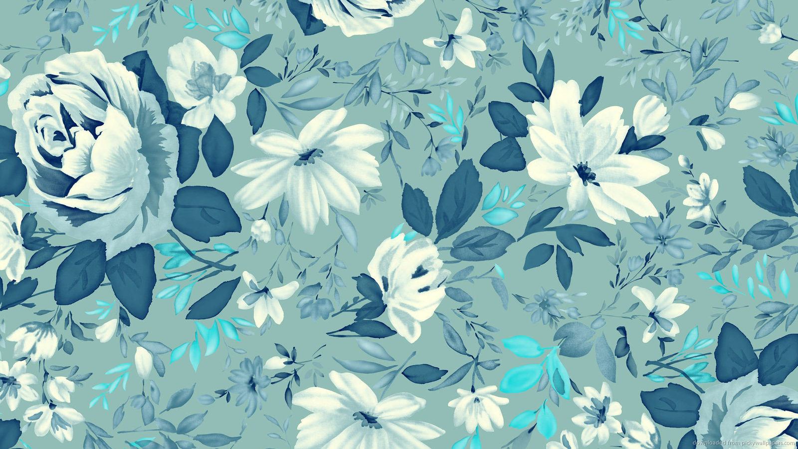 Blue Flowers Pattern Wallpaper