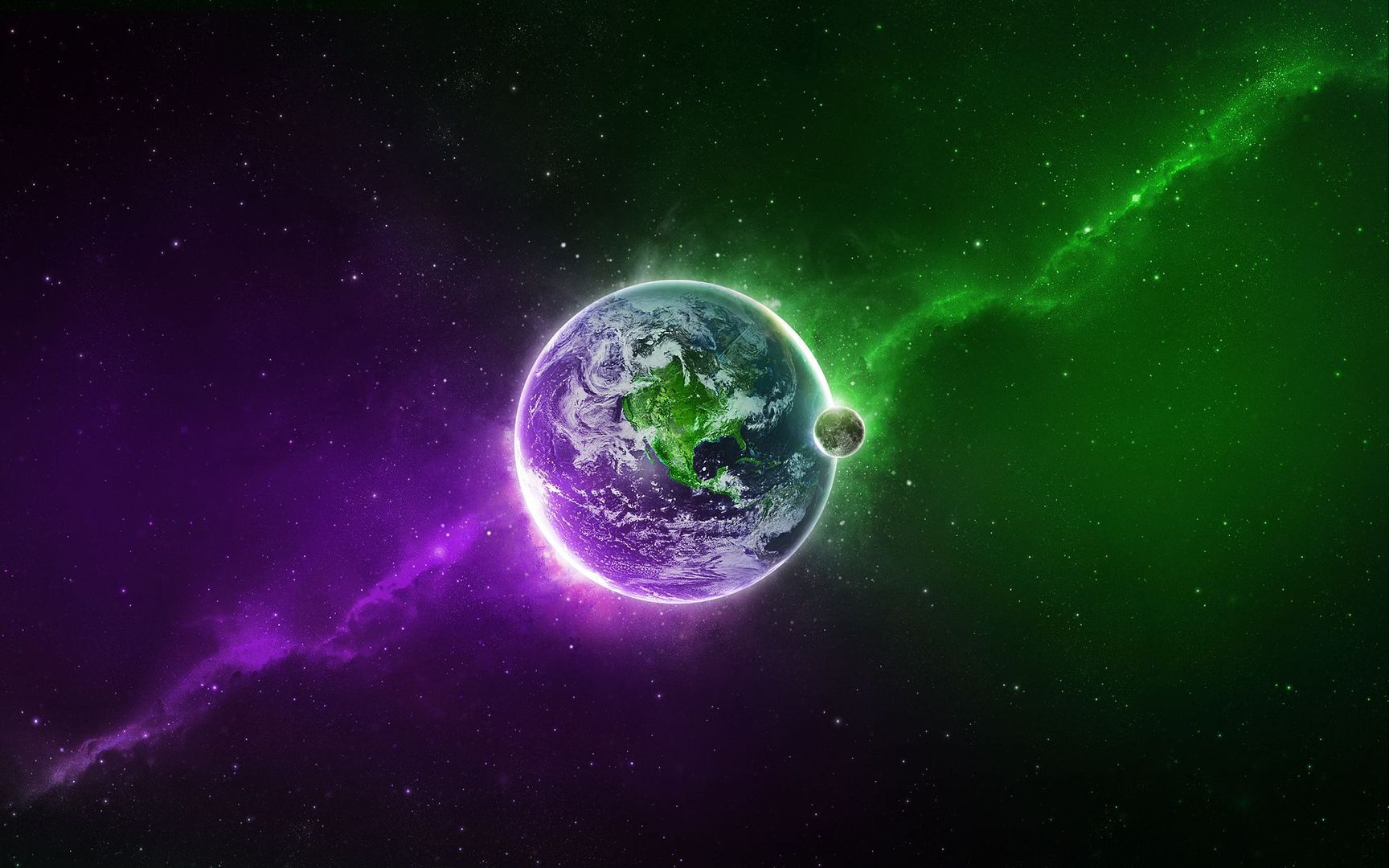 Download Green and purple light around Earth wallpaper