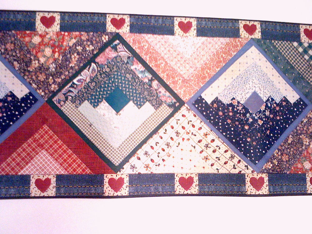 Free download Sewing Room Denim Hearts Quilt Pattern Wallpaper Border