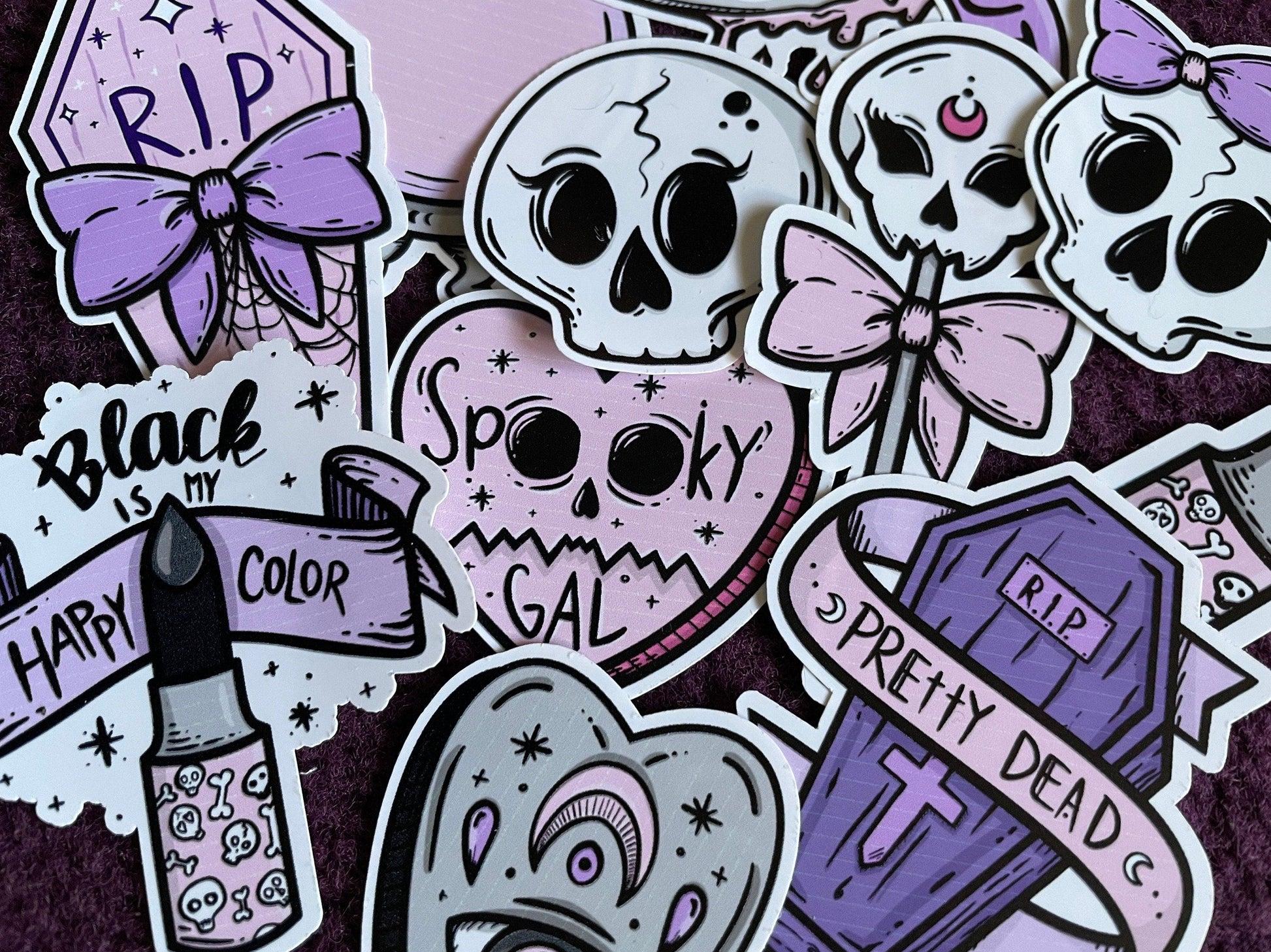 Cute Creepy Spooky Girl Vinyl Sticker Set Pastel Goth
