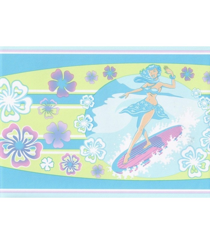 Free download Blue Green Purple Hawaiian Surf Board Wallpaper Border