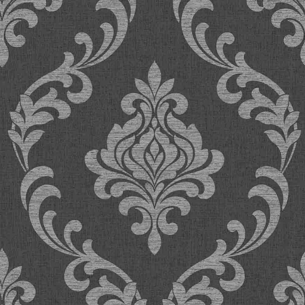 Decor Torino Damask Designer Feature Wallpaper Black Silver