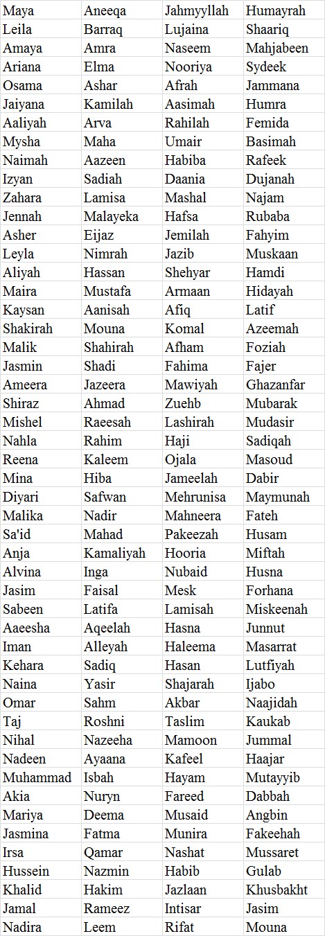 muslim baby girl names list