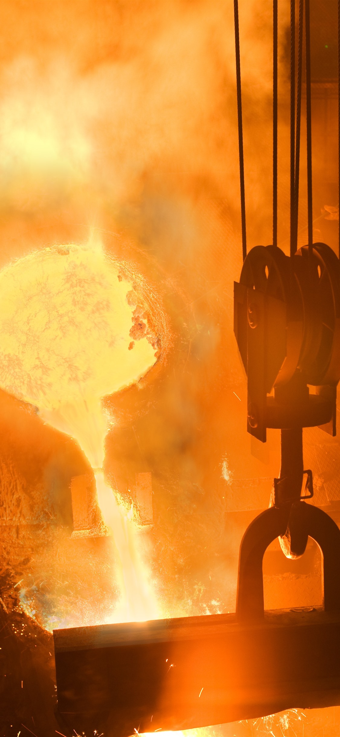 Wallpaper Smelting Factory Worker Molten Metal Sparks Heat