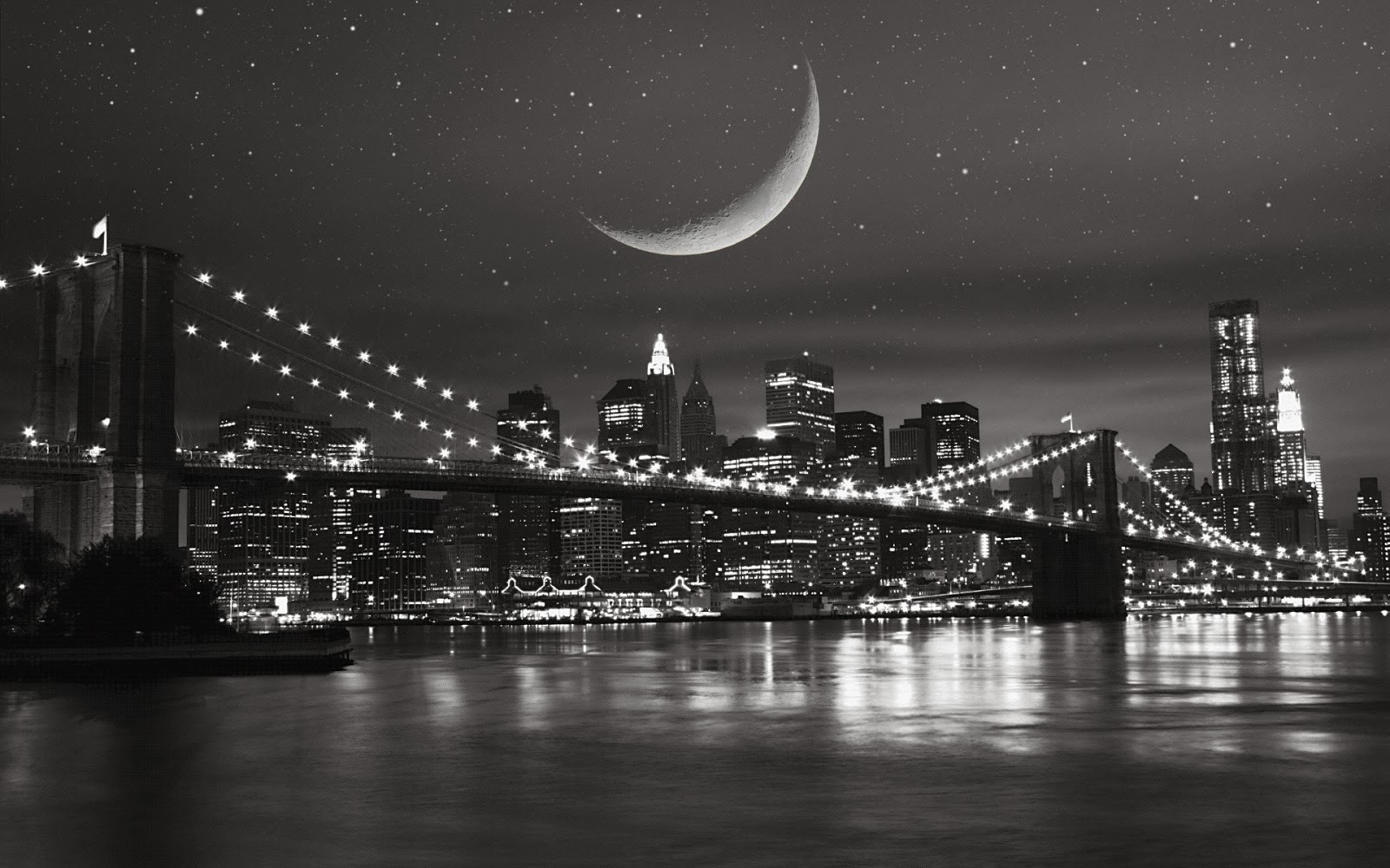 Android New Moon York City Black And White Desktop Wallpaper