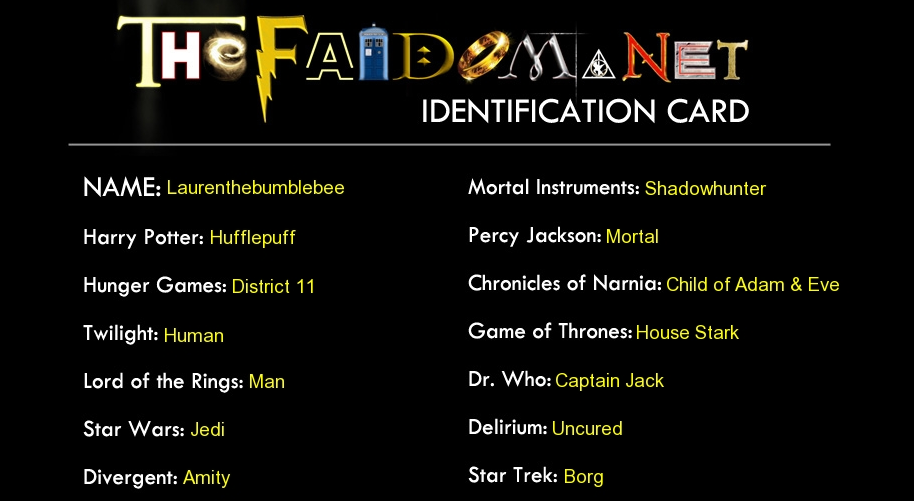 The Fandom Has Chose Me Id Card By Laurenthebumblebee